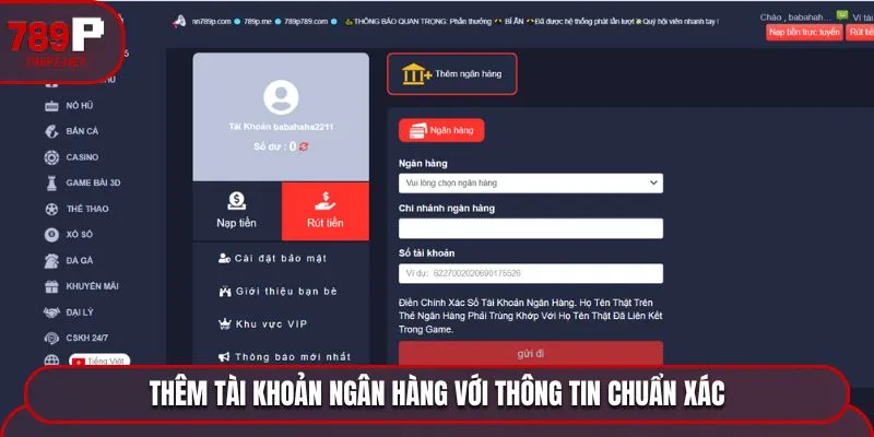Thêm tài khoản ngân hàng với thông tin chuẩn xác